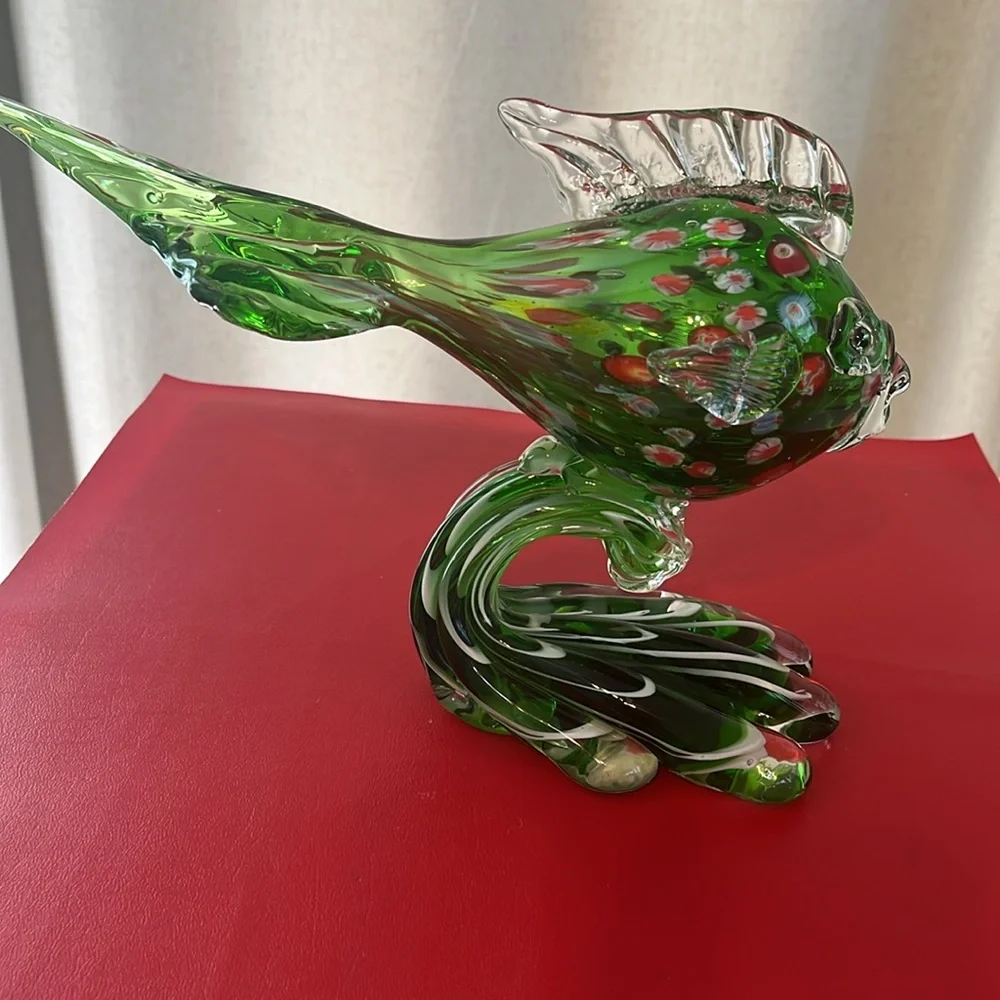 Murano glass fish ornament vintage large green 8”H 12”L